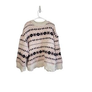 ZARA Jacquard Knit Sweater Fair Isle Wool/ Alpaca Cream/ Pink Size M/ LARGE
